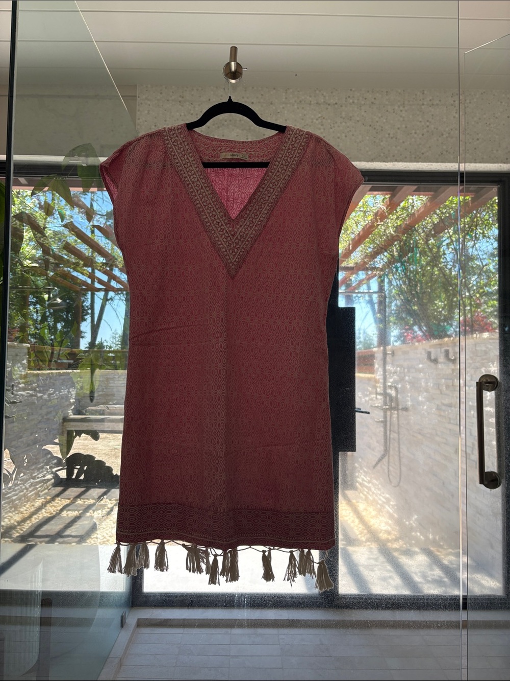 Subtle Luxury Dusty Rose Tassel-Trim V-Neck Tunic Dress